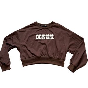 “Cowgirl” brown cropped long sleeve top